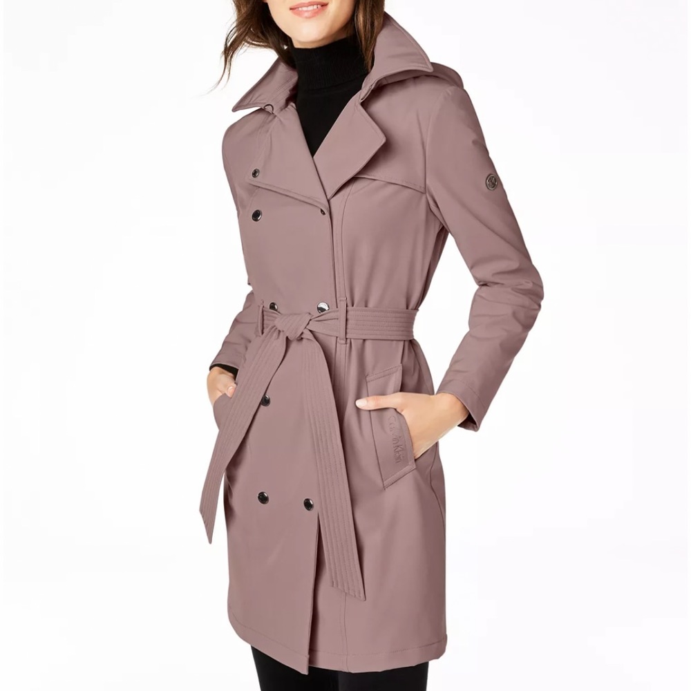 Calvin Klein Hooded Double-Breasted Trench Coat Size Lg!